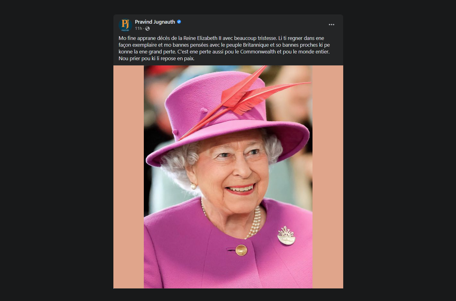 Le PM se dit attristé par le décès de la Reine Elizabeth II